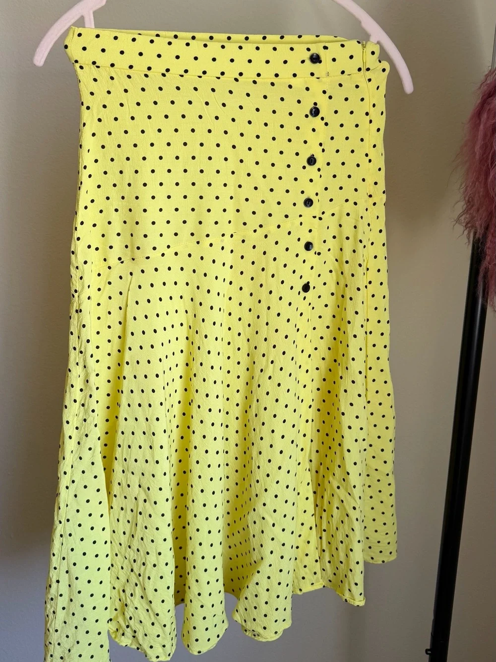 Zara Yellow Polka Dot Asymmetrical Midi Skirt XS